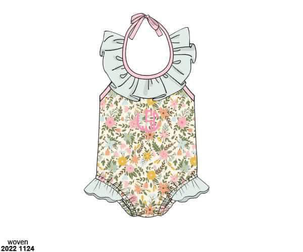 RTS: Kira Rae Floral Collection- Girls 1pc Woven Swim "LSC"