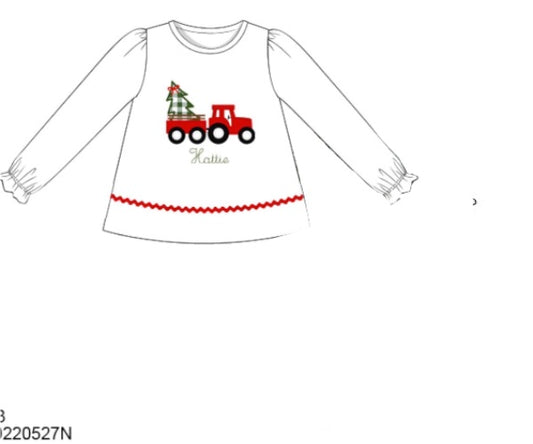 RTS: Red Tractor- Girls Knit Shirt (NO Monogram)