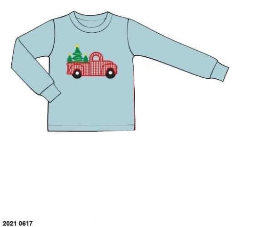 RTS: Shirt Only- Boys Christmas Truck & Tree Applique