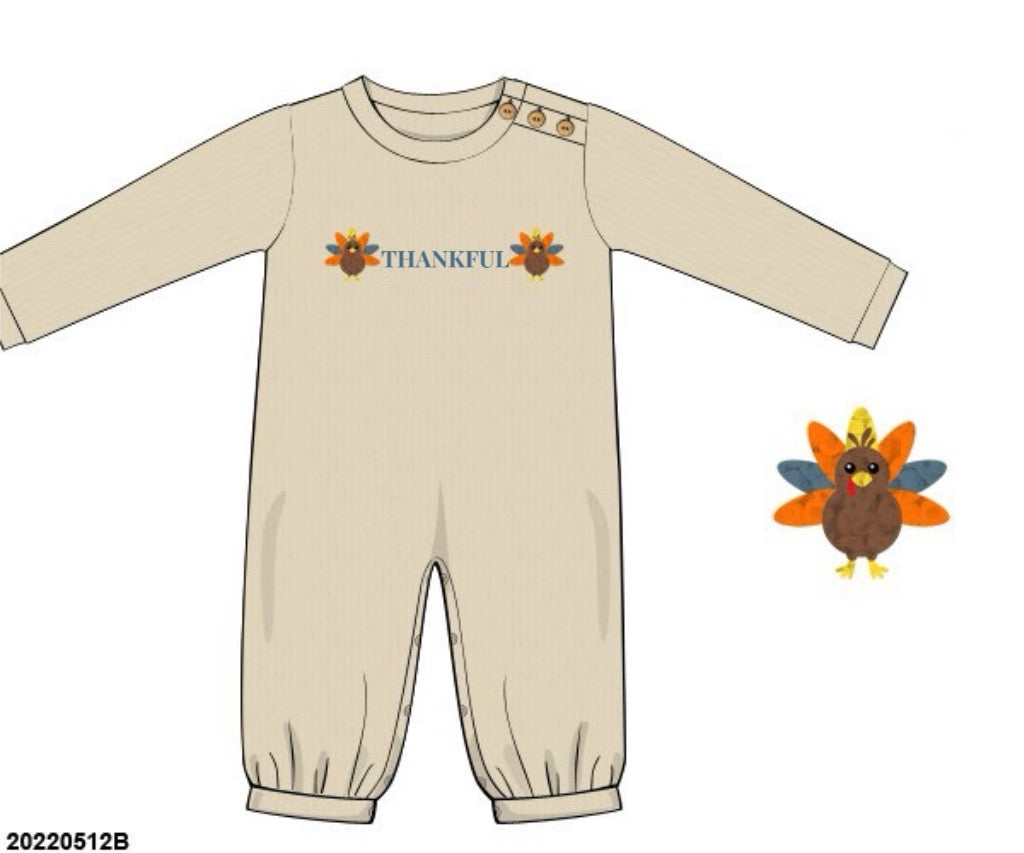 RTS: French Knot Turkey Sweaters- Boys Romper "THANKFUL"