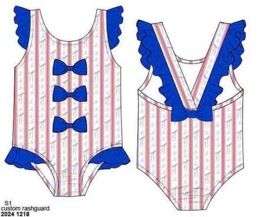 RTS: Liberty Anthem- Girls Bows 1pc Rash Guard Swim