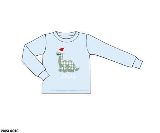 RTS: Shirt Only- Boys Christmas Dino Applique