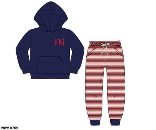 Customer Choice Pre Order 1: Boys Navy & Red Stripe Jogger Set