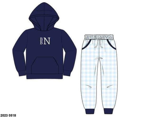 Customer Choice Pre Order 1: Boys Navy & Asher Blue Gingham Jogger Set