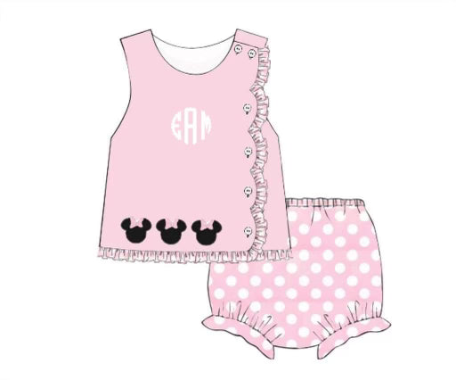 RTS: Throwback Collection- Mouse Head- Girls Knit Diaper Set "EAM"