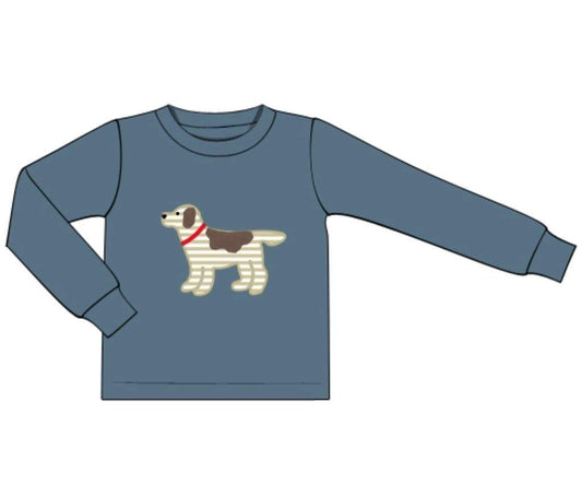 RTS: Boys Shirts & Jogger Packs- Stripe Dog Applique Shirt
