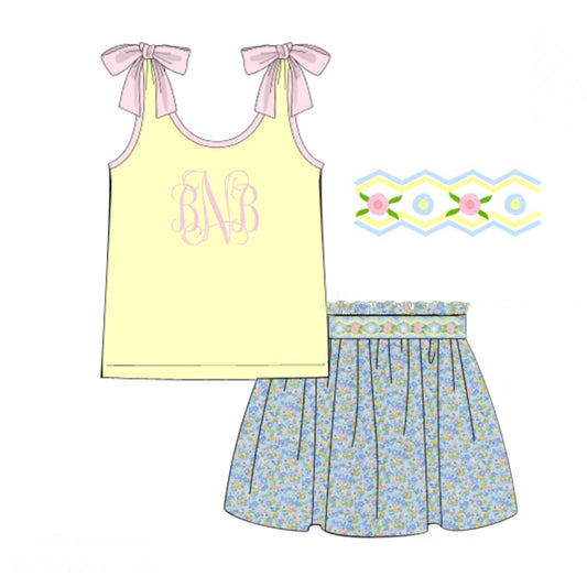 Pre Order 133: Azure Floral- Girls Woven Skort Set