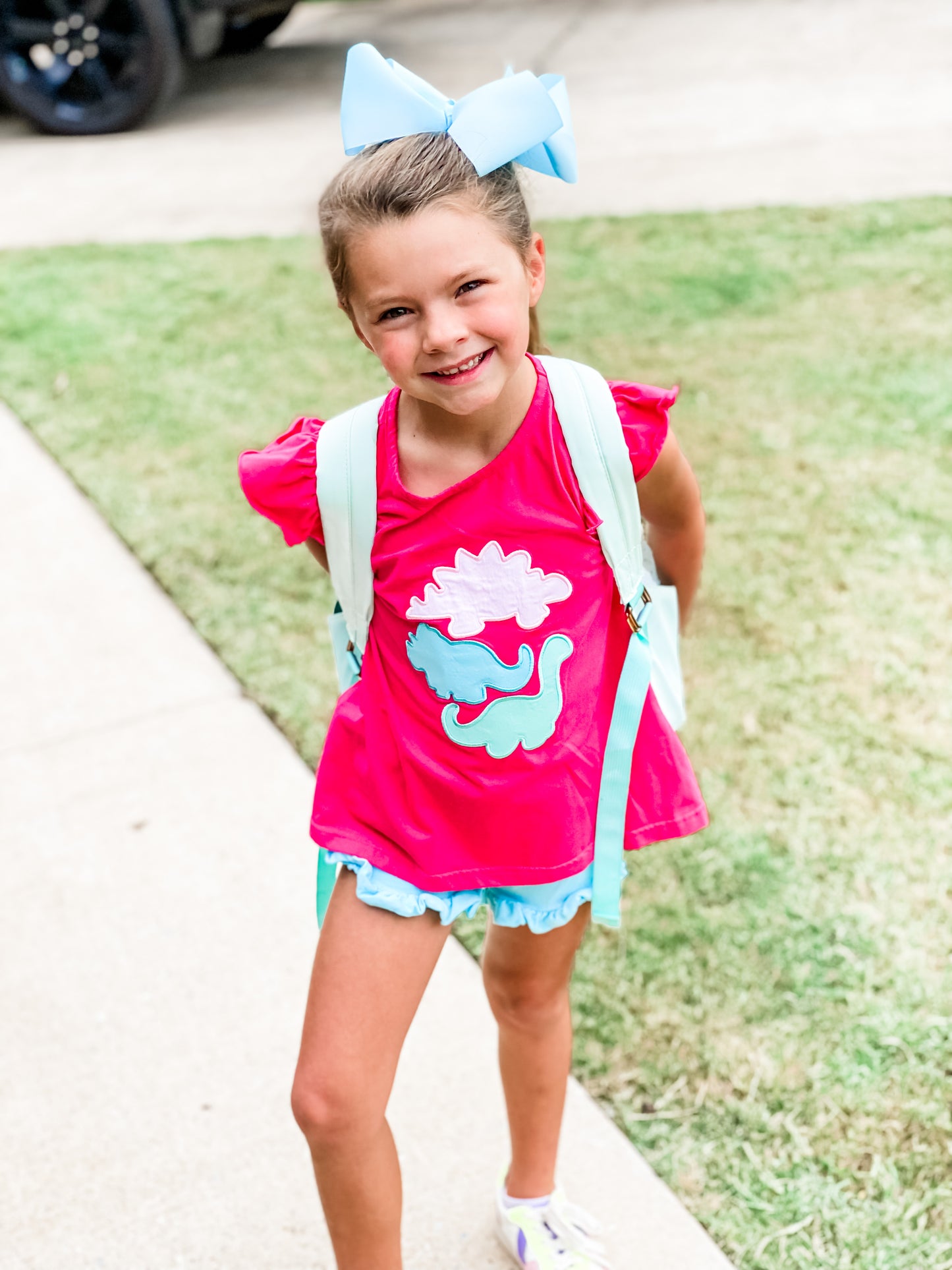 Throwback Pre Order: Girls Only- Watercolor Dinos Appliqué Knit Shirt