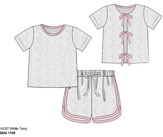 RTS: Terry Cloth Collection- Girls White & Pink Shortie Set