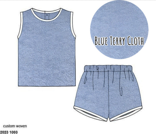 RTS: Terry Cloth Collection- Blue Shortie Set