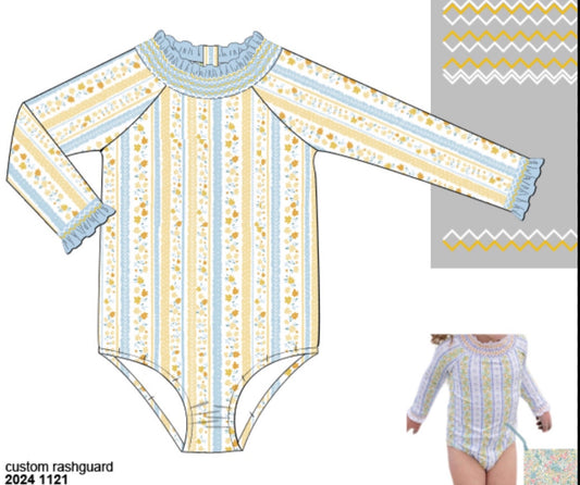 RTS: Goldie Floral- Girls Floral 1pc Long Sleeve Rash Guard Swim