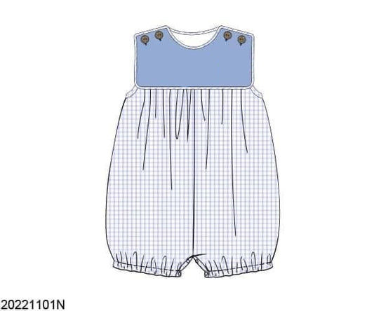 RTS: Azure Floral & Check - Boy Bubble Romper