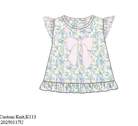 RTS: Girls Casual Mix & Match- Knit Clossman Bow Shirt