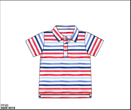 RTS: Boys Formal Mix & Match- Knit RWB Stripe Polo