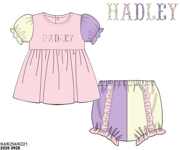 Pre Order 151: French Knot Colorblock- Girls French Knot Bloomer Set