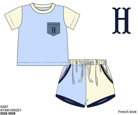 Pre Order 151: French Knot Colorblock- Boys French Knot Shortie Set