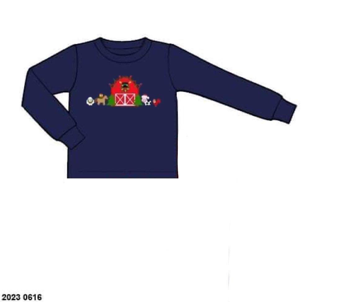 RTS: Shirt Only- Boys Christmas Barn Applique