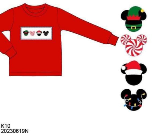 RTS: Shirt Only- Boys Smocked Merry Mouse Heads