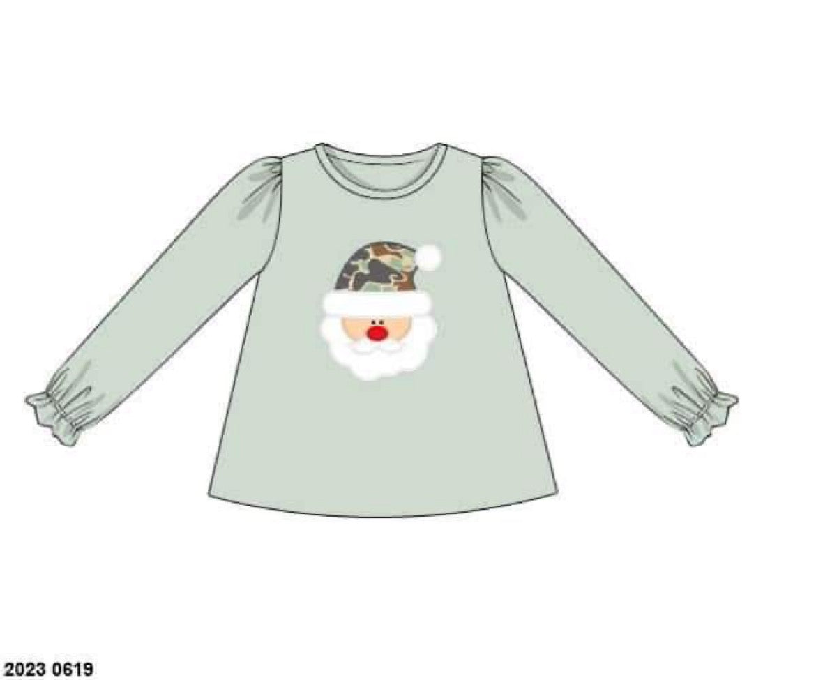 RTS: Shirt Only- Girls Camo White Santa