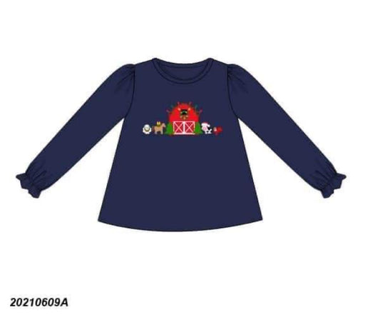 RTS: Shirt Only- Girls Christmas Barn Applique