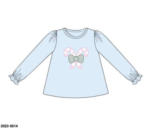 RTS: Shirt Only- Girls Candy Cane Applique