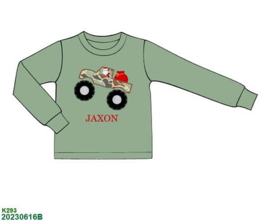 RTS: Shirt Only- Boys Christmas Monster Truck Applique (No Monogram)