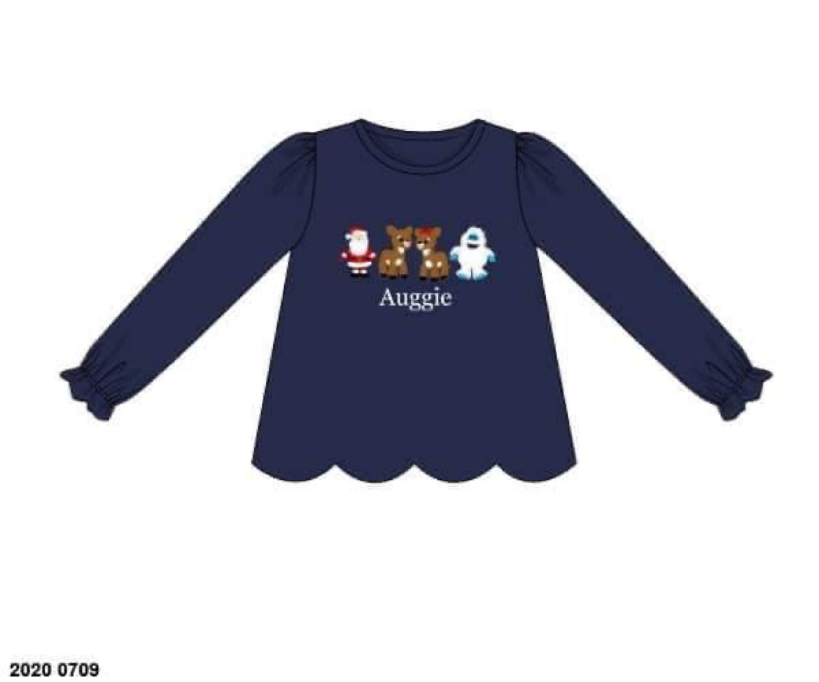 RTS: Shirt Only- Girls Rudolph & Friends Appliqué (No Monogram)
