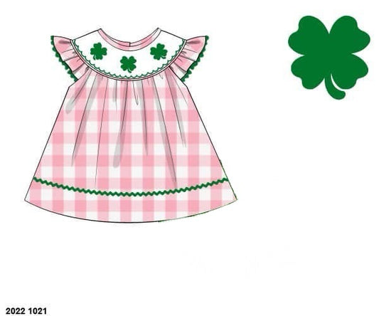 Pre Order 133: St. Patrick's Shirt Only- Girls Smock Clover Shirt