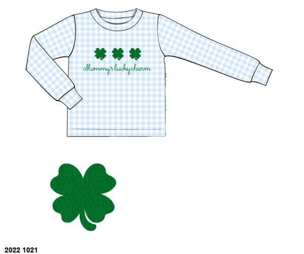 Pre Order 133: St. Patrick's Shirt Only- Boys French Knot Mommy's Lucky Charm