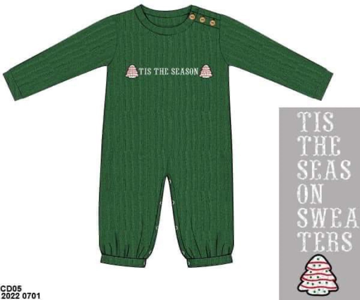 RTS: Christmas Sweaters- Boys Tree Cake Romper