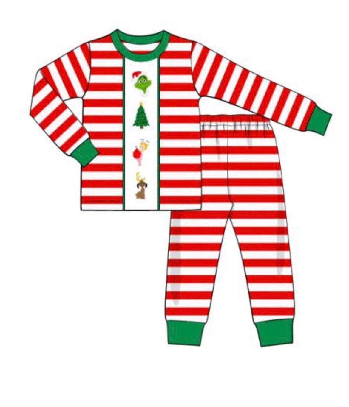 RTS: Mean Face- Boys Red Stripe Embroidered Knit Pjs