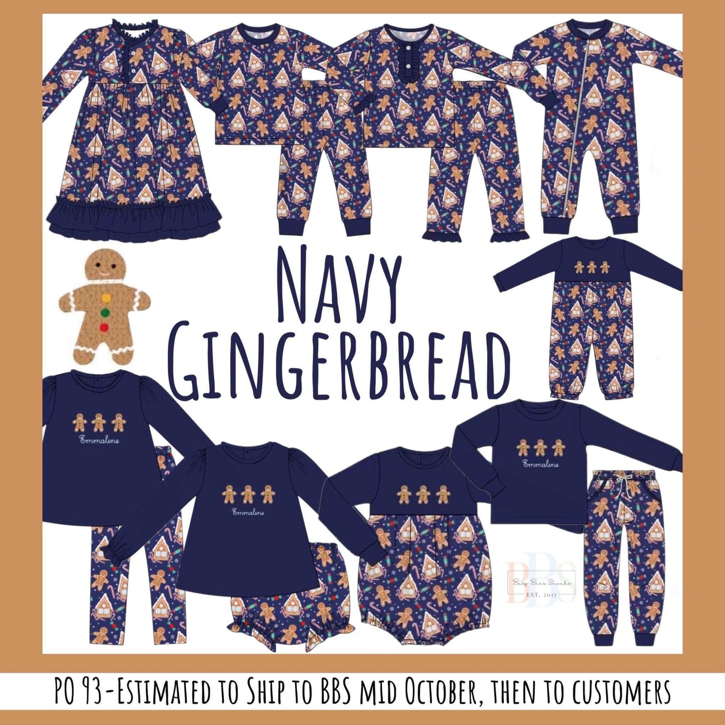 RTS: Navy Gingerbread- Boys 2pc Knit Pjs