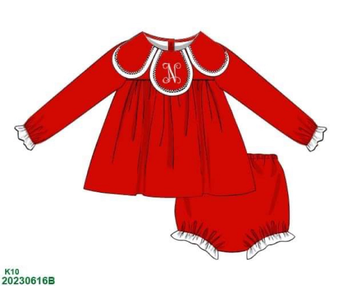 RTS: Christmas Red Knit- Girls Knit Diaper Set(No Monogram)