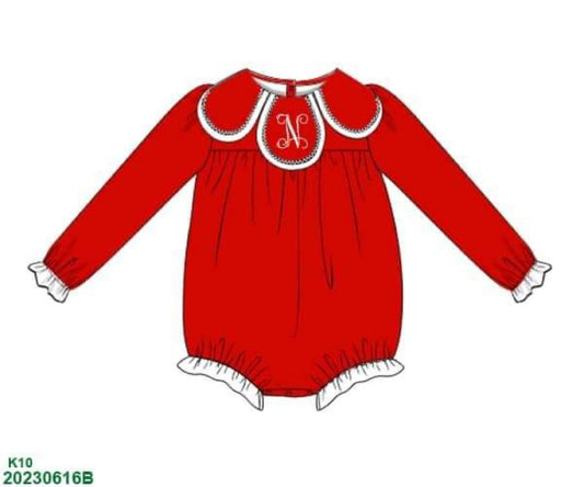 RTS: Christmas Red Knit- Girls Knit Bubble(No Monogram)