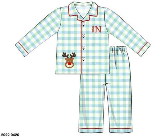 RTS: Sellers Reindeer- Boys 2pc Button Up Knit Pjs (No Monogram)