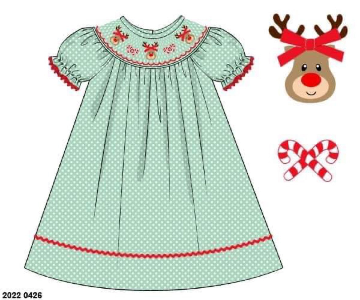 RTS: Sellers Reindeer- Girls Woven Dress