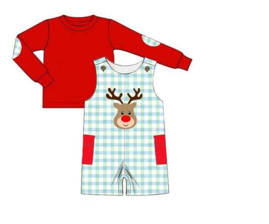 RTS: Sellers Reindeer- Boys 2pc Knit Shortall