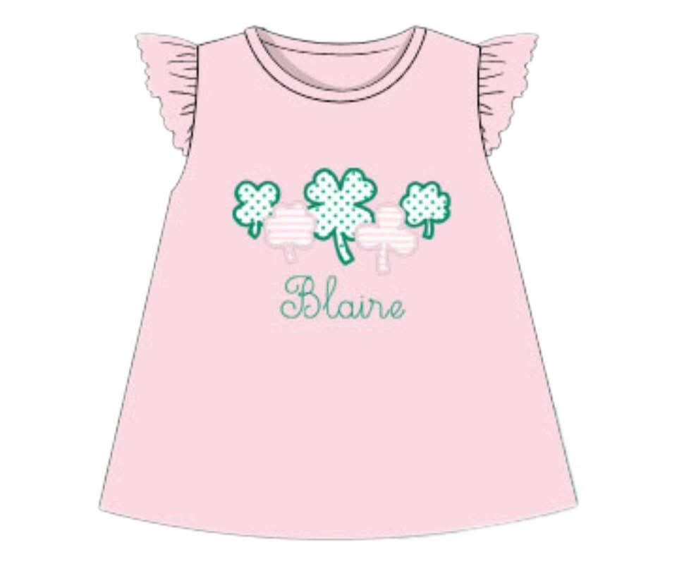 Pre Order 133: St. Patrick's Shirt Only- Blaire's Clover Applique Shirt