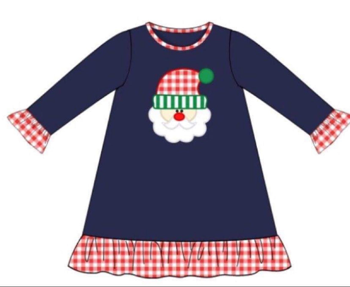 RTS: Rerun Santa Applique- Girls Knit Play Dress