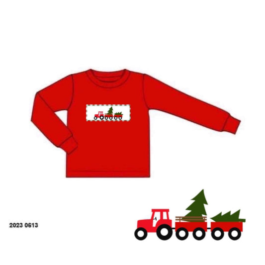 RTS: Red Tractor- Boys Knit Smocked Shirt