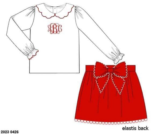 RTS: Kira’s Red Christmas- Girls Woven Skirt Set(No Monogram)