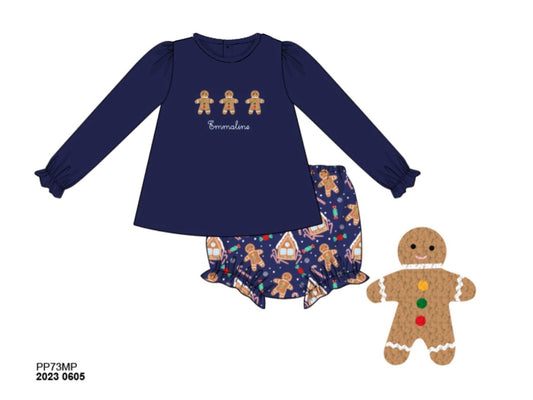 RTS: Navy Gingerbread- Girls Knit Diaper Set(No Monogram)