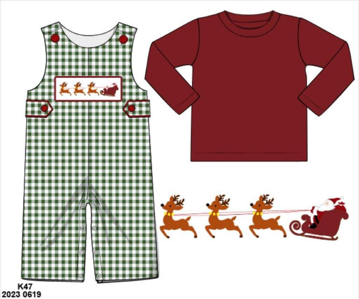 RTS: Smocked Sleigh- Boys 2pc Knit Longall
