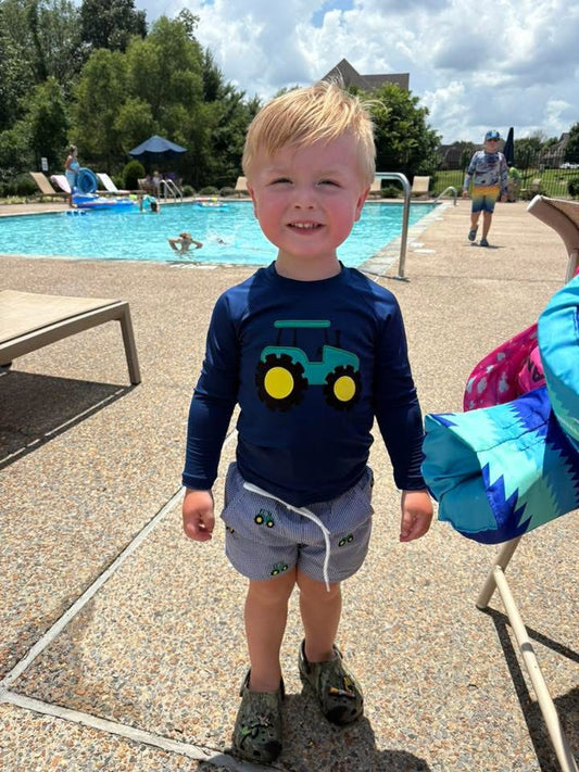 RTS: Green Tractor- Boys Rash Guard Top