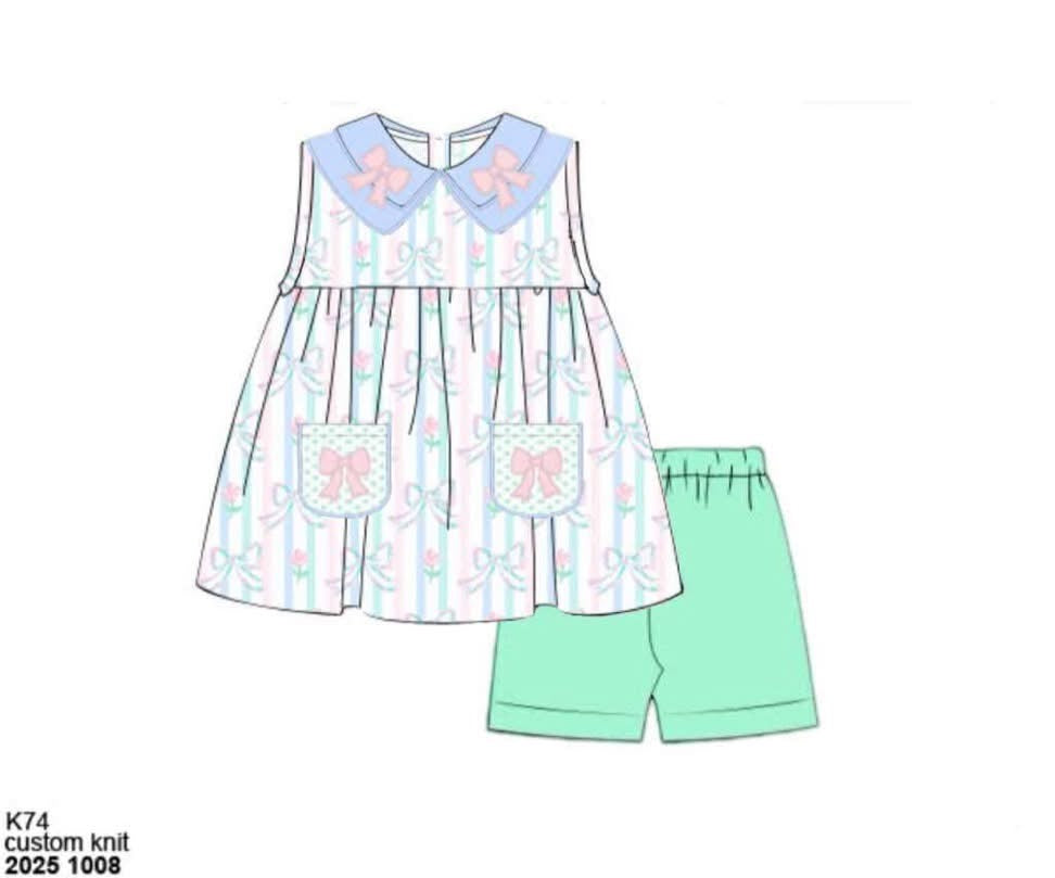 RTS: Prescott Petals & Plaid- Girls Appliqué  Biker Short Set