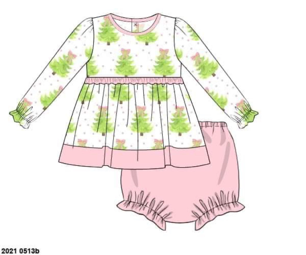 RTS: Watercolor Trees- Girls Knit Diaper Set