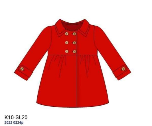 RTS: Cardigans & Jackets- Girls Red Wool Pea Coat