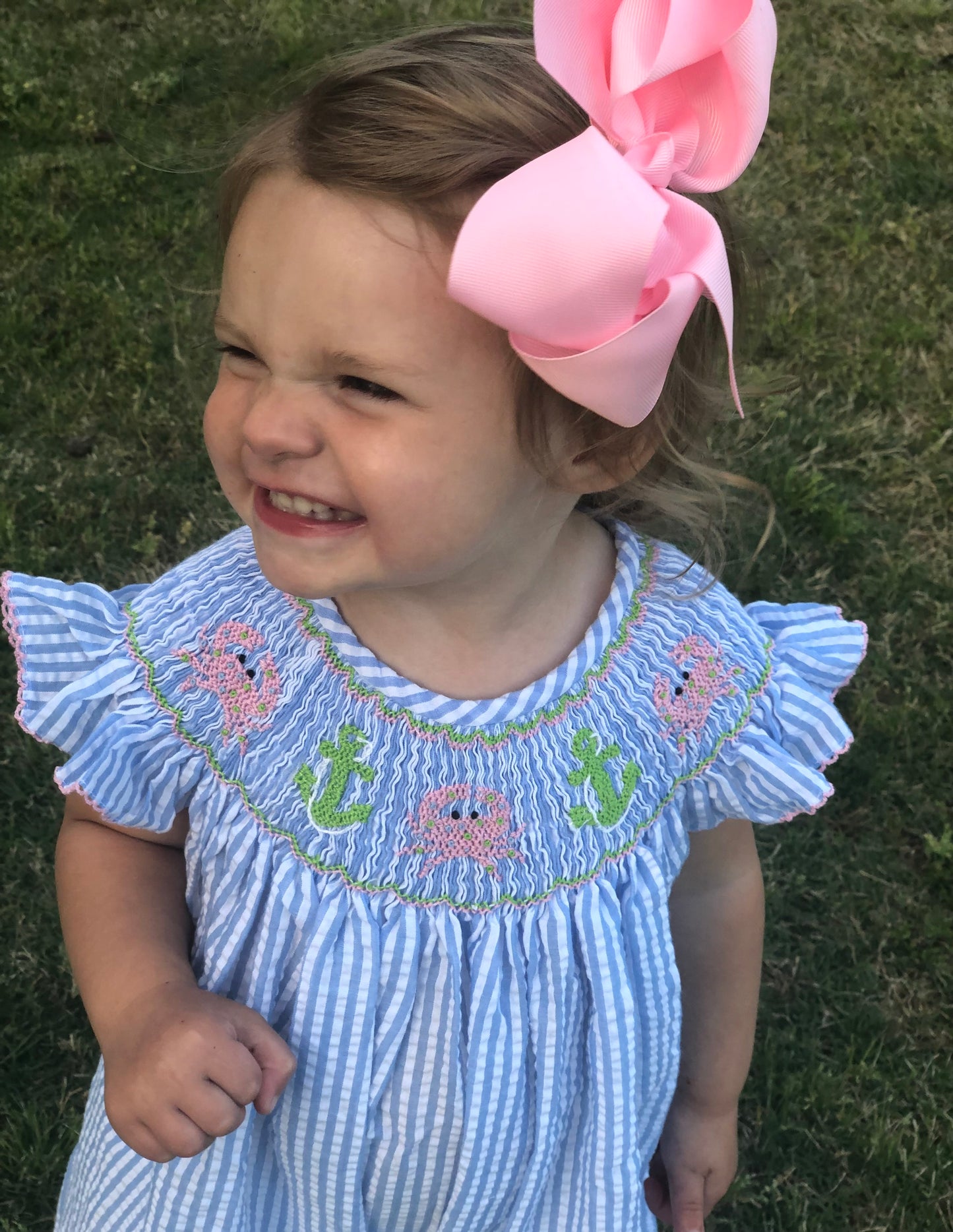 RTS: Critter Collection- Girls Blue Smocked Crab Shirt