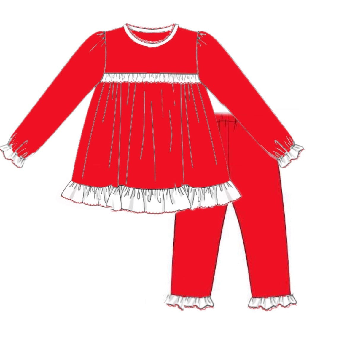 RTS: Red & White Pjs- Girls Red Knit 2pc
