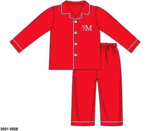 RTS: Red & White Pjs- Boys/Adult Red Knit 2pc (No Monogram)